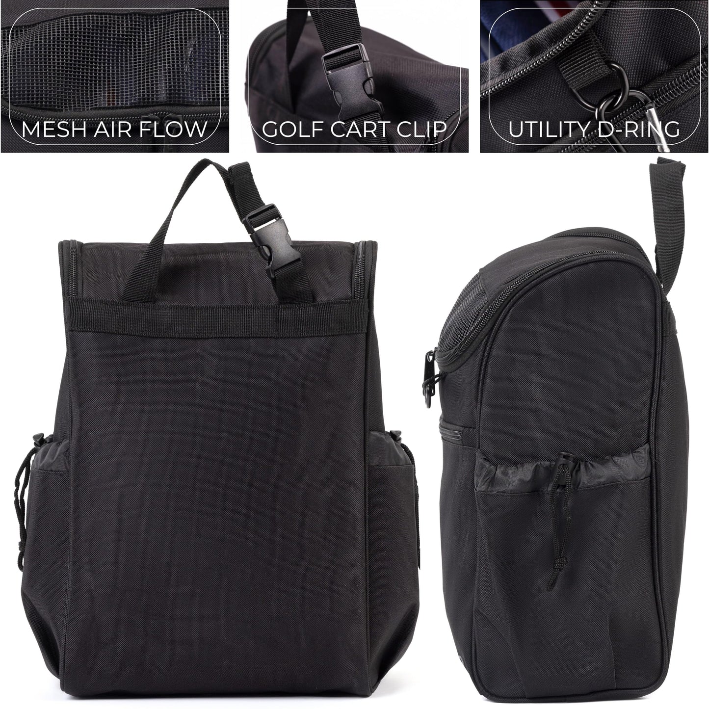 Athletico Elite Edition Golf Shoe Bag - Zippered Shoe Carrier Bags With Ventilation & Outside Pocket for Socks, Tees, etc. (Black)