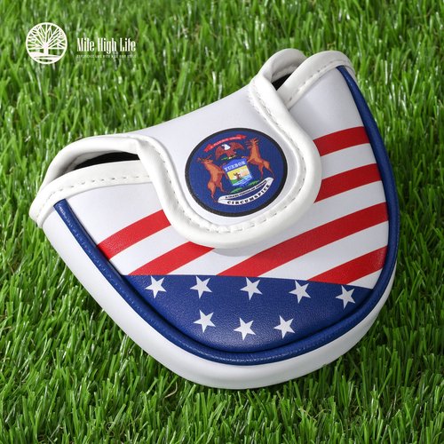 Mile High Life | US States Flag Mallet Putter Cover | Synthetic Leather Golf Head Covers | America Flag Putter Headcover compatible with Odyssey/Taylormade/Scotty Cameron Putters (Michigan )