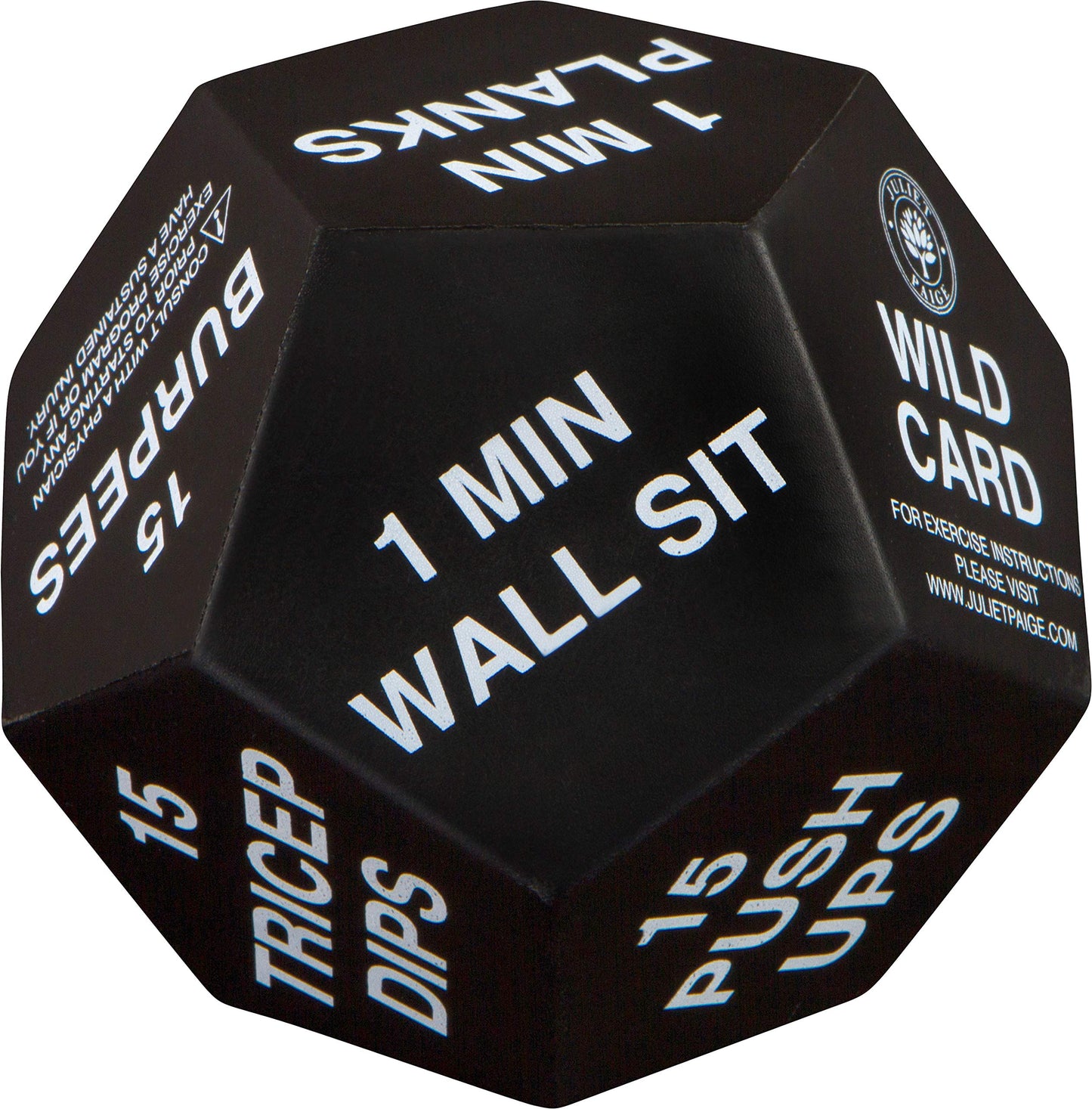 Juliet Paige Exercise Dice for Fitness, Gym Workouts, WOD, Home Bodyweight HIIT, and Adult Sports Training - 4 Inches in Diameter - 12 Sided (White (Intermediate))