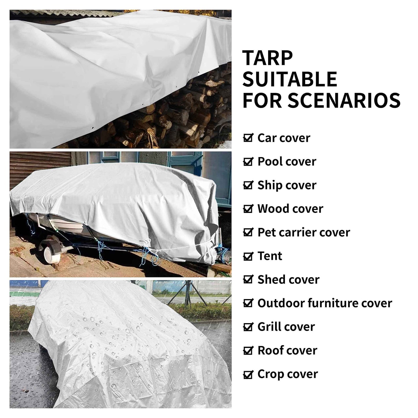 TARPAL 30'x30' White Tarp Waterproof 7.5 mil Medium Duty All Purpose Poly Tarps Cover Waterproof,Snow Proof UV Protection,Rip and Tear Proof,Poly Tarpaulin