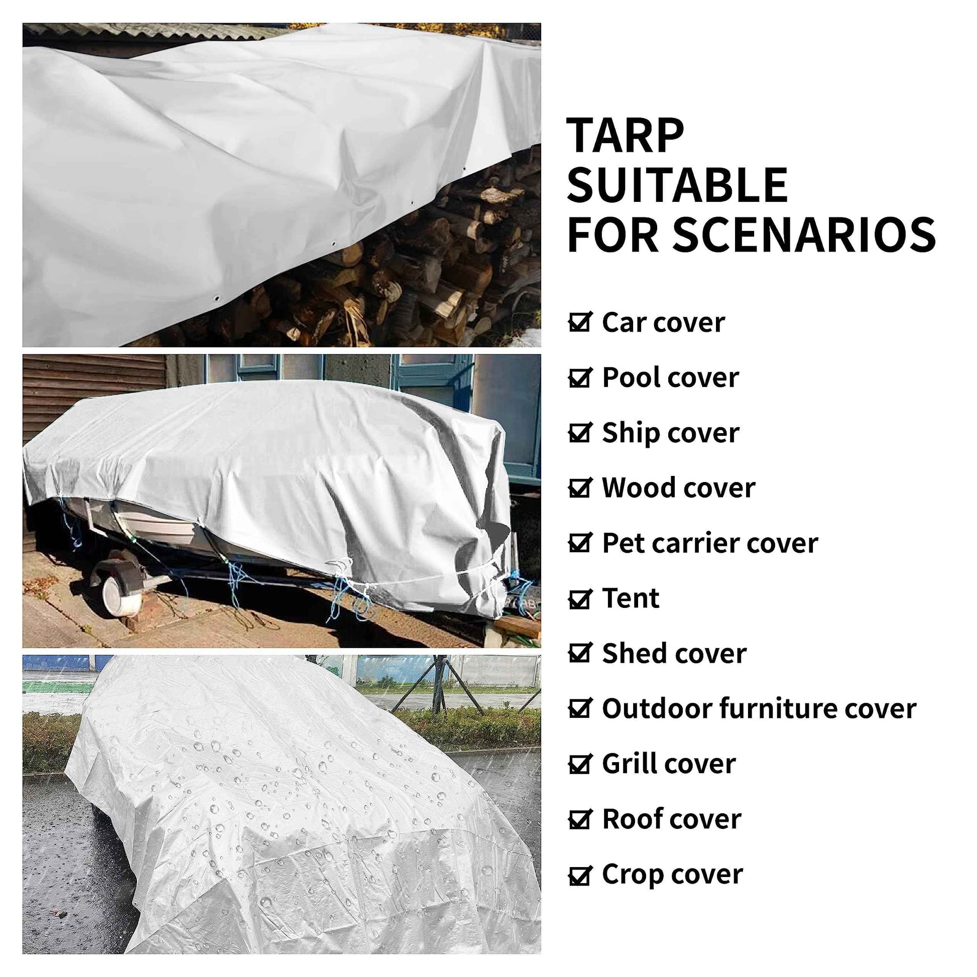 TARPAL 30'x30' White Tarp Waterproof 7.5 mil Medium Duty All Purpose Poly Tarps Cover Waterproof,Snow Proof UV Protection,Rip and Tear Proof,Poly Tarpaulin