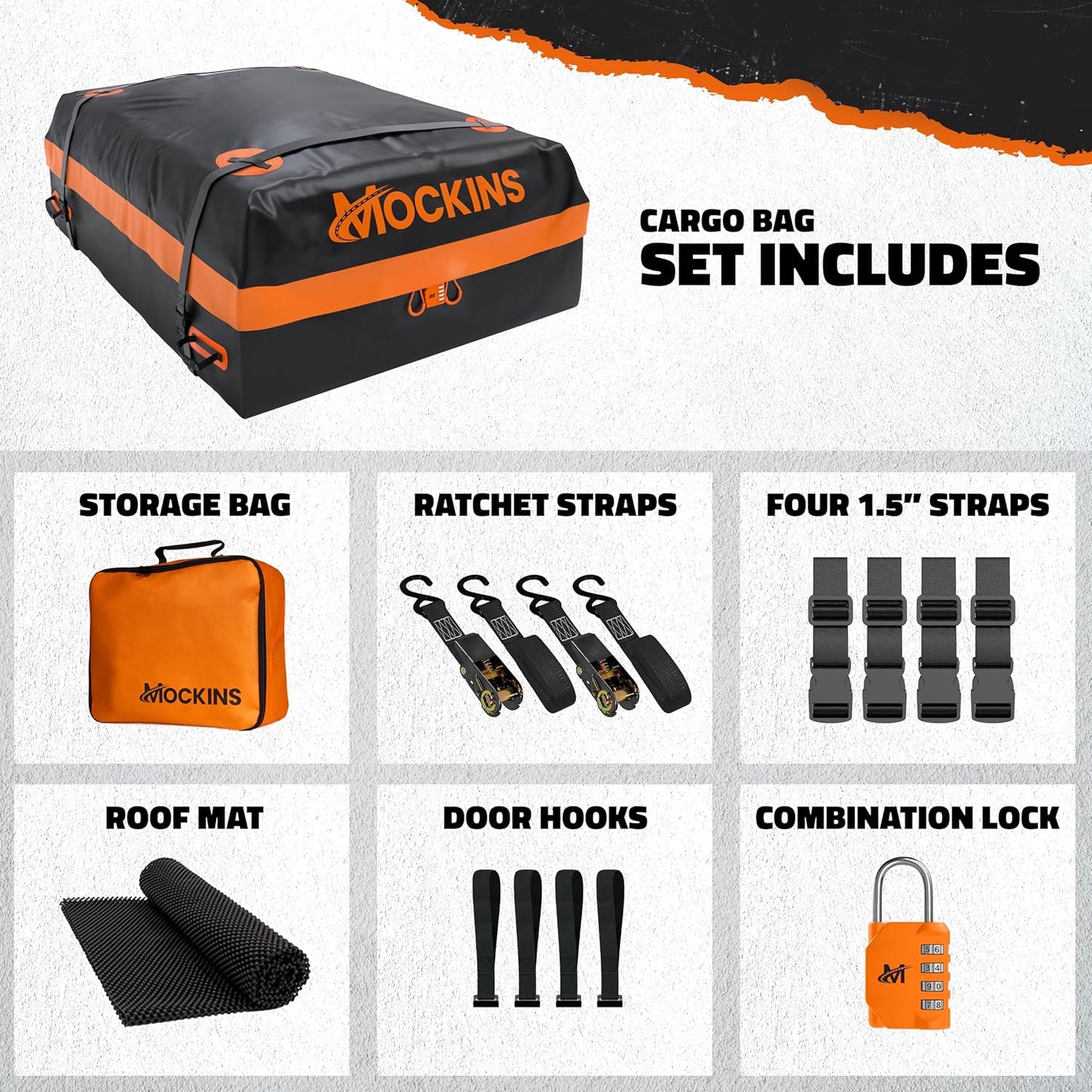 Mockins Rooftop Cargo Carrier Bag - 30 Cu.Ft. All-Weather Soft-Shell Vinyl | 60"x43"x20" for Cars, SUVs & Trucks