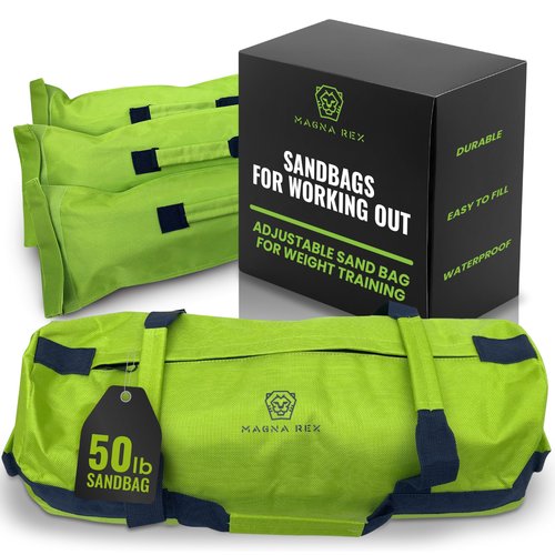 Sandbags for Working Out - 50 lbs - Adjustable Heavy Duty Equipment for Weight Training - 1 Outer, 3 Inner Sandbags - Portable Tough Workout - Green Non Slam