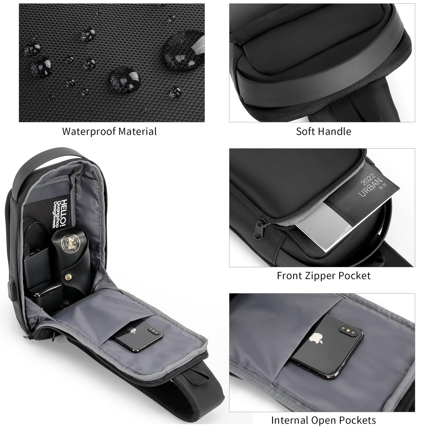 Kingsons Sling Crossbody Bag Anti-theft Chest Shoulder Backpack for Men Waterproof Minimalist Casual Daypack for Travel Gym