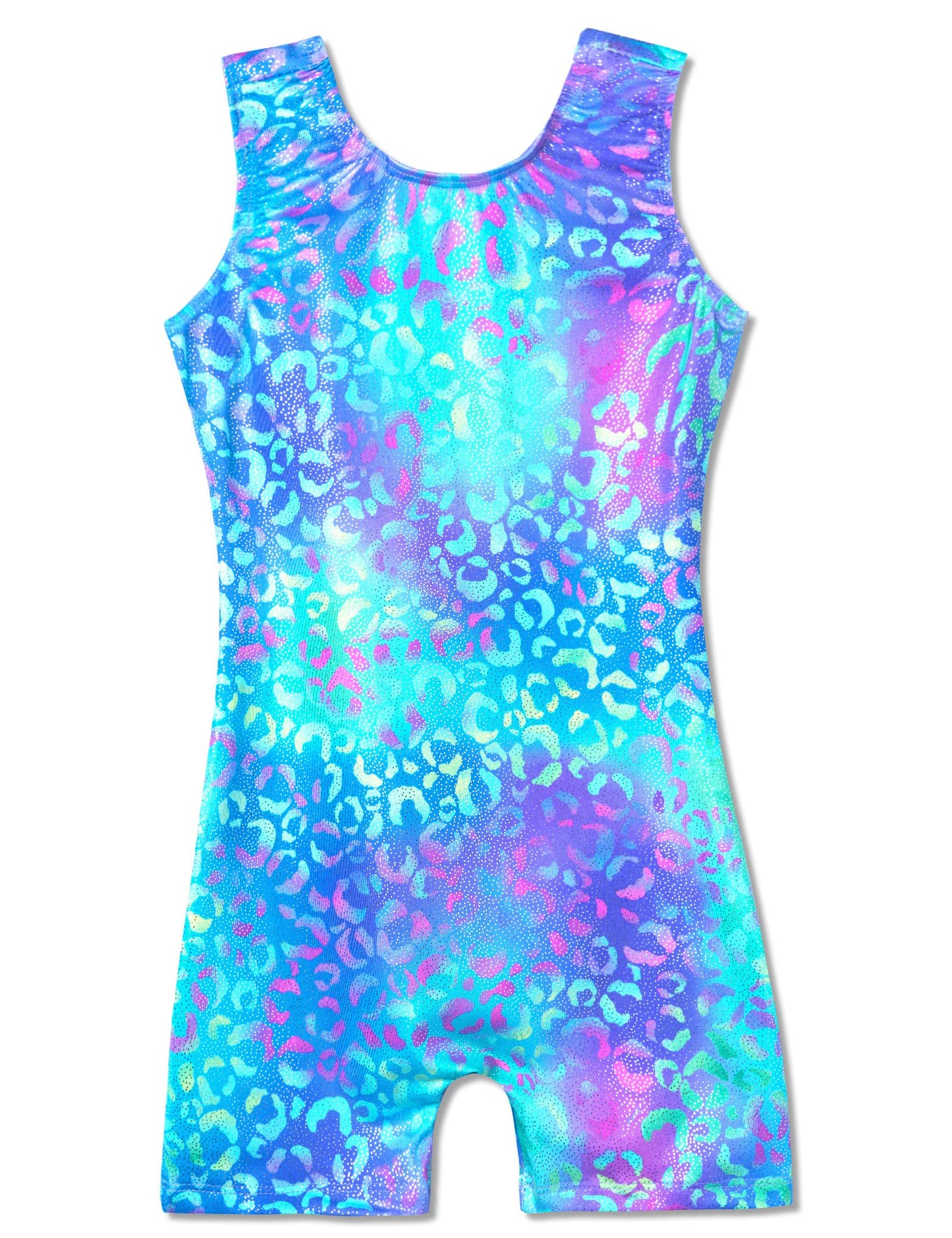 Domusgo Toddler Girls Leotards Gymnastics Size 2t 3t Shiny Colorful Green Purple Leopard Sleeveless Unitard with Shorts