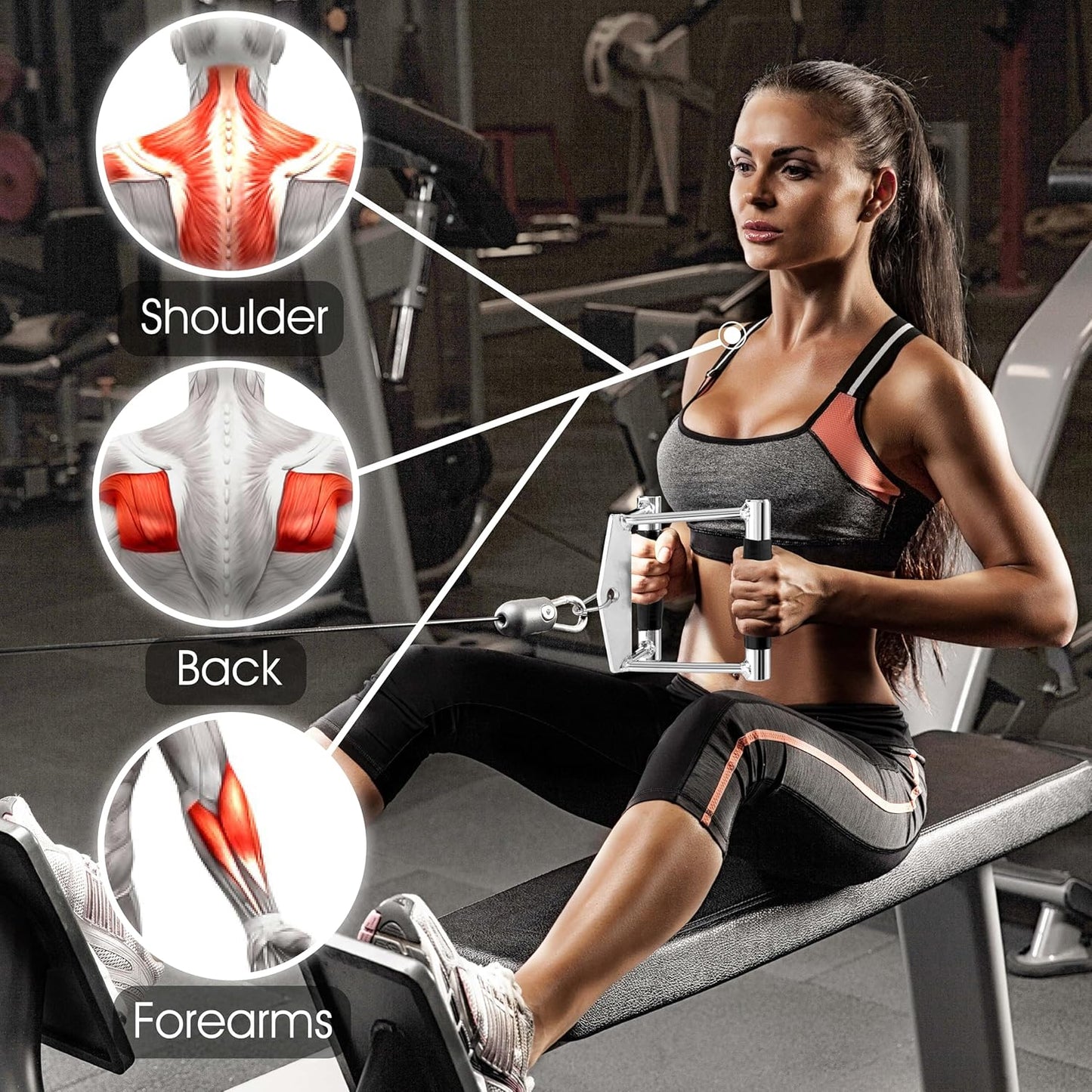 Yes4All Cable Machine Attachment - Versatile Row Handles, Tricep Rope & Straight Bar | Supports 880 LB for Home Gym
