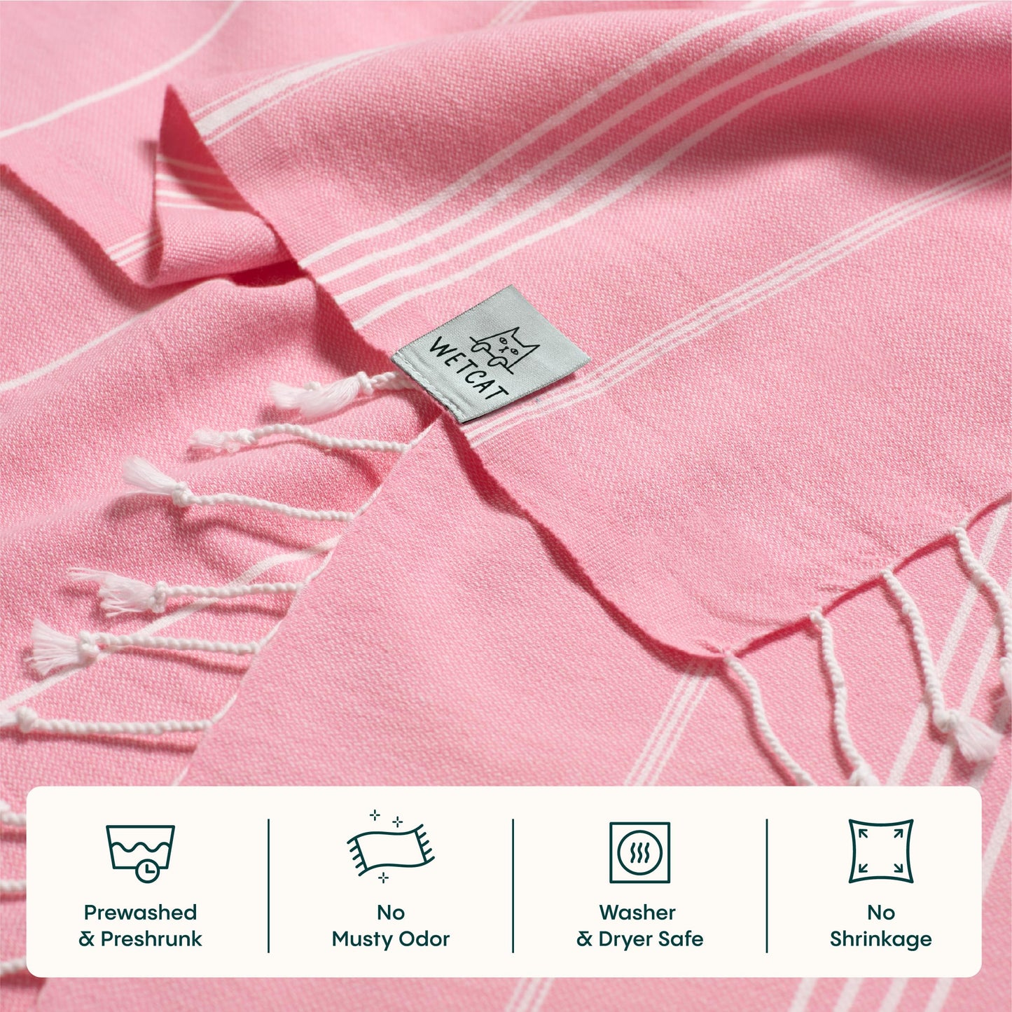 WETCAT Turkish Beach Towel Oversized (38"x71") 100% Turkish Cotton, Made in Turkey - Sand Free, Extra Large, Ultra Soft, Quick Drying, Compact & Lightweight for Travel - Light Pink