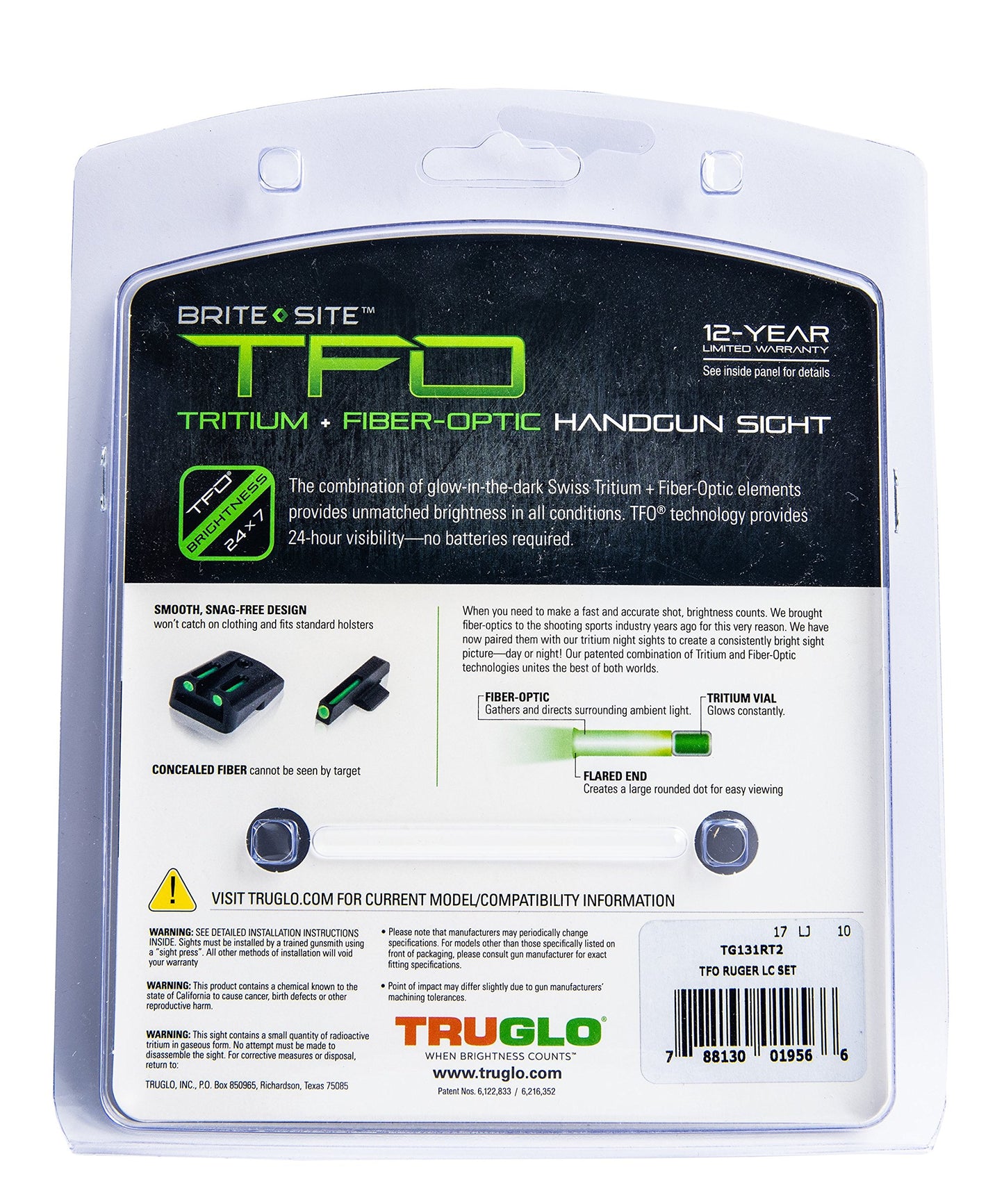TRUGLO TFO Tritium & Fiber-Optic Handgun Sight Set, Durable Snag-Resistant Green Front & Green Rear Bright Night Sights, Compatible with Ruger LC9 / 9S / 380 Handguns