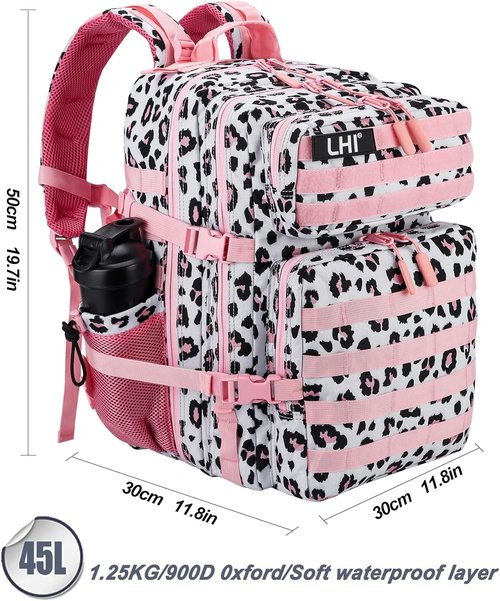 LHI Military Tactical Backpack - 45L Army Assault Pack with Molle System | Pink Leopard Design