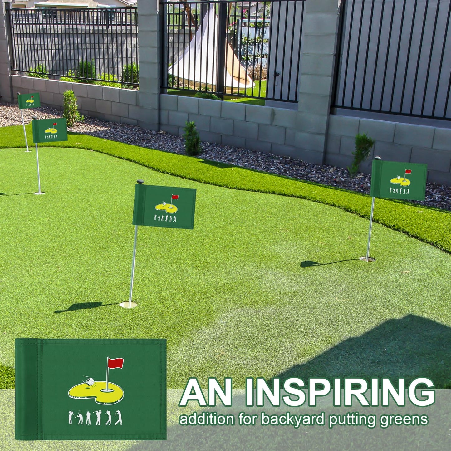 Mindsoft Mini Golf Flag 9 x 6 Inch Golf Pin Flags for Putting Green 420d Nylon Double-sided Silk-screened Waterproof for Backyard Practice Courses Garden Club