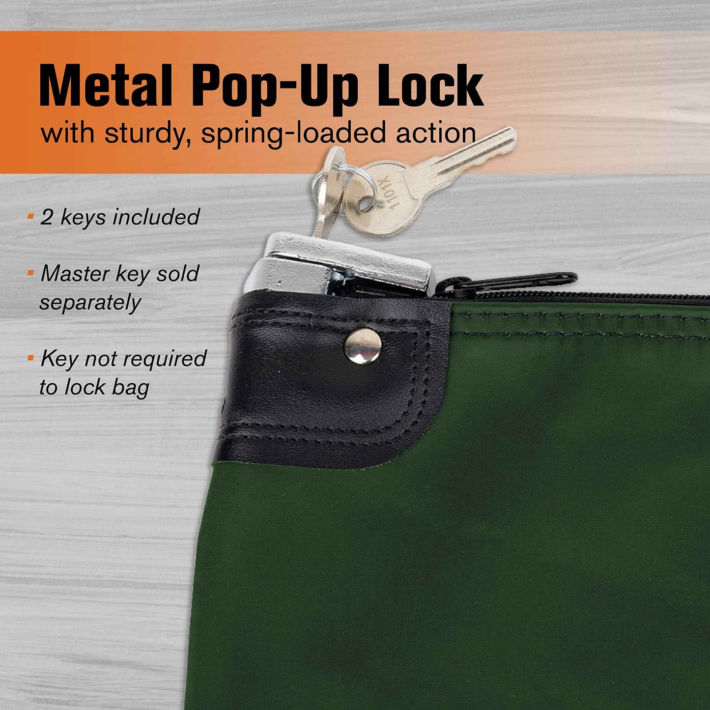 BankSupplies HIPAA Locking Courier Bags - Forest Green - 19W x 15H - Durable Laminated Nylon Fabric - Metal Pop Up Lock - For Money, Coins, Currency, Checks, & Documents