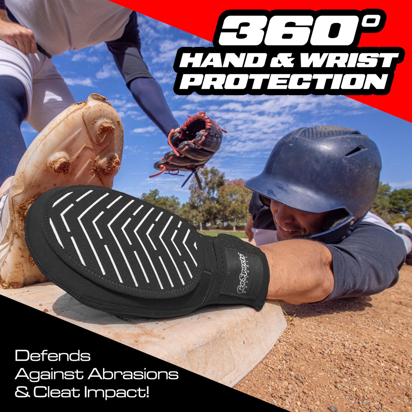 GoSports Sliding Mitt for Baseball & Softball - Adult Size - Right & Left Hand Protective Base Running Gloves, Black