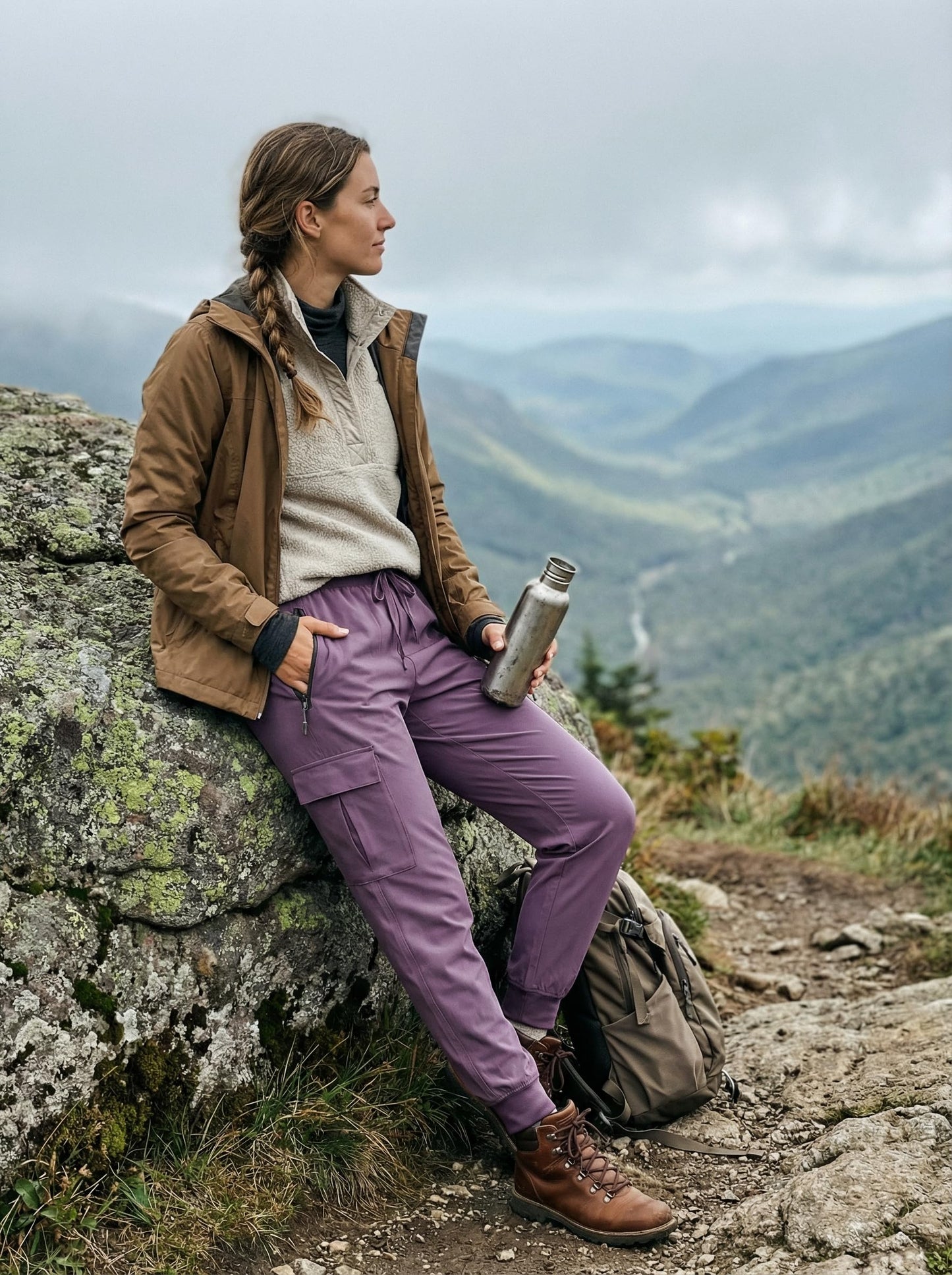 Libin Women's Cargo Joggers Lightweight Quick Dry Hiking Pants Athletic Lounge Casual Travel, Vintage Purple S