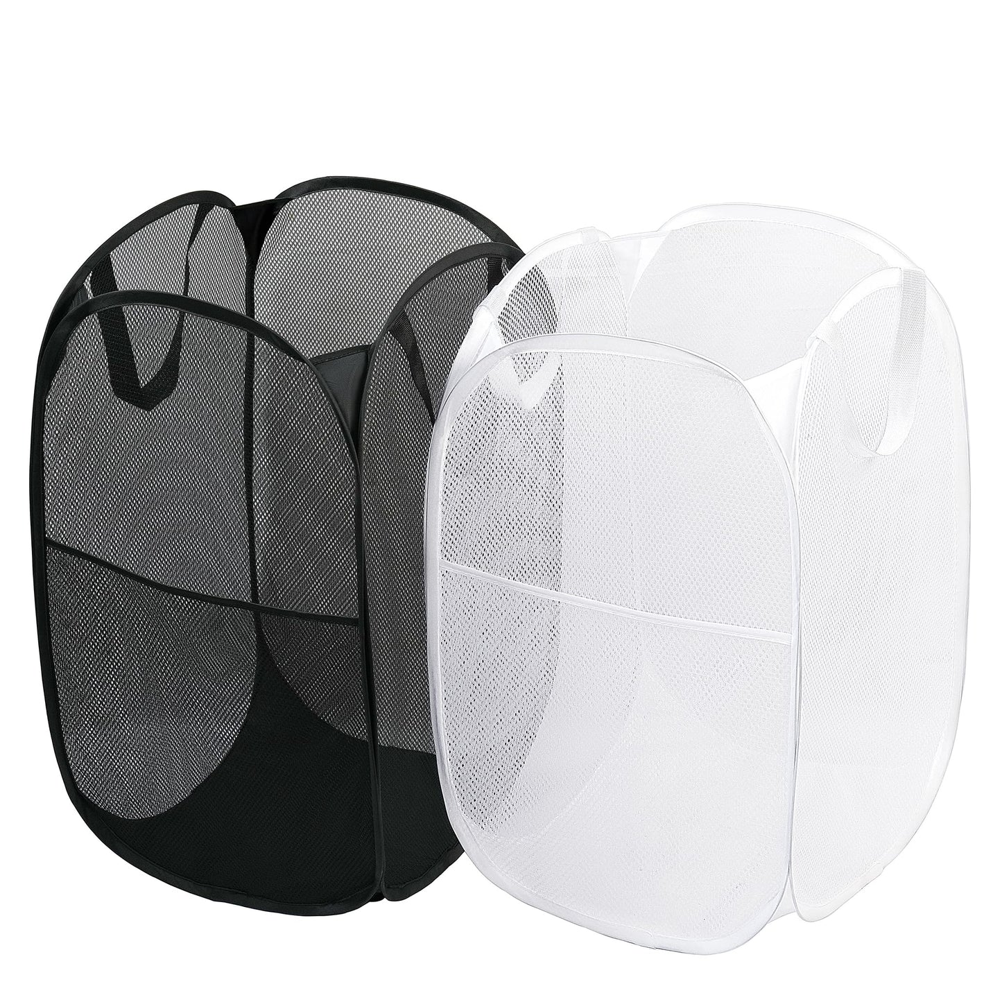 2 Pack Laundry Basket,Foldable Mesh Pop-up Laundry Hamper with Durable Handle,Easy to Open and Fold for Dorm, Laundry Room, Bedroom, RV… (White+Black)
