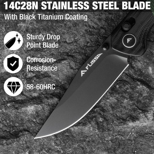 FLISSA Folding Pocket Knife, 3.4" 14C28N Steel Blade with G10 and Linen Micarta Handle, Crossbar Lock, Pocket Clip for EDC Outdoor Hiking, Camping, Gift for Men Women