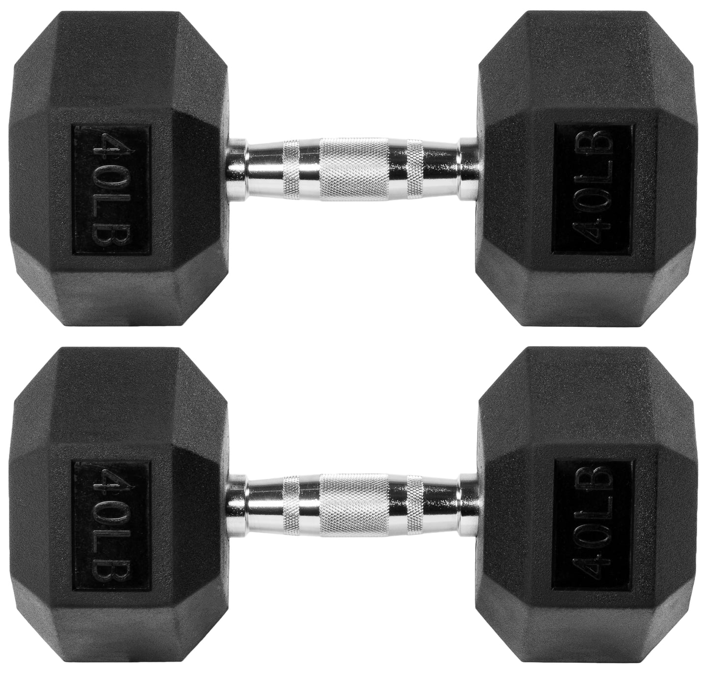 Fitvids Rubber Encased Hex Dumbbell – 40LB – 40LB Pair – Black