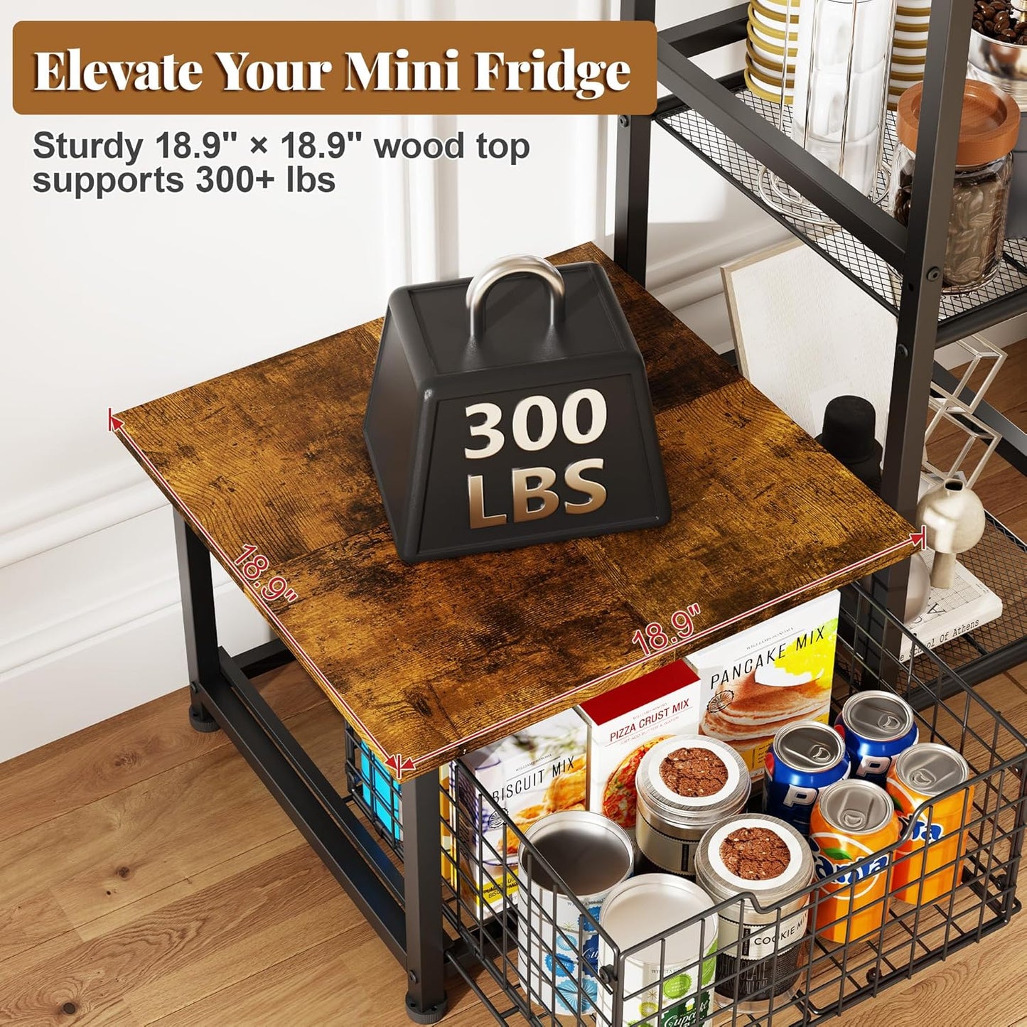 Yuyetuyo Mini Fridge Stand - Stylish Coffee Bar & Wine Cabinet with Storage Basket | Perfect for Dorms & Offices
