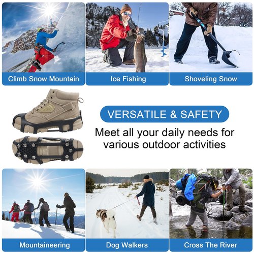 Crampons Ice Cleats for Shoes and Boots Traction Snow Cleats with 9 Studs Snow Cleats Chains Non Slip Rubber Crampons for Hiking Boots Men Women Ice Snow Winter Walking Climbing Fishing (L)