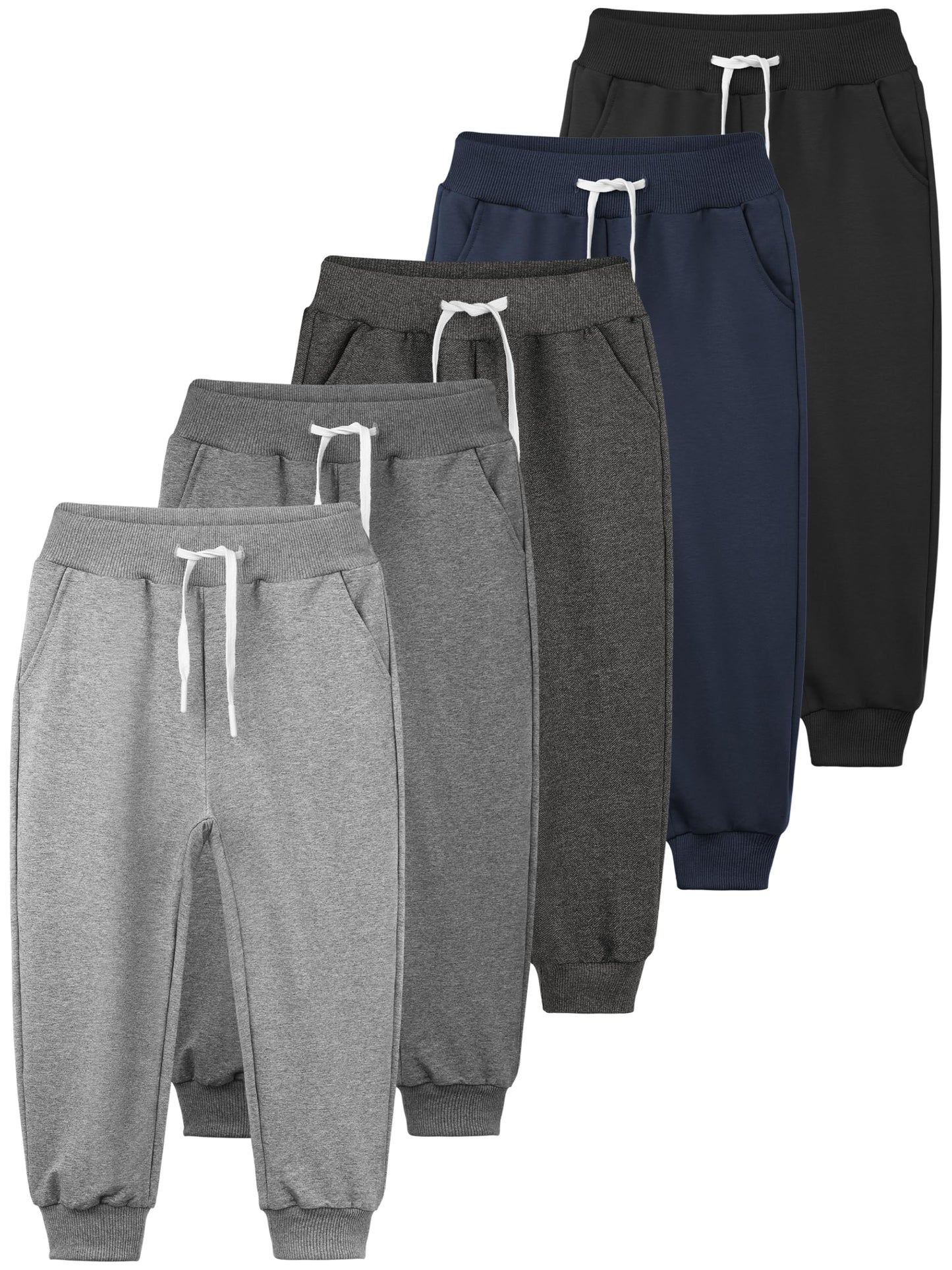 Resinta 5 Pack Toddler Boys Sweatpants Athletic Pull-On Pants with Drawstring and Pockets Boys Active Cotton Jogger Pants