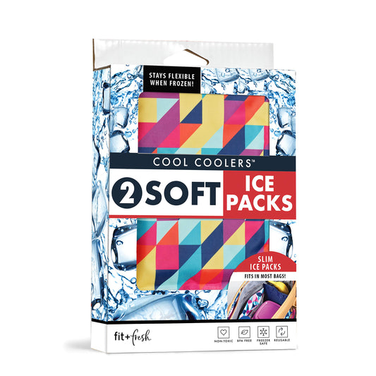 Fit & Fresh Cool Coolers 2 Pack Soft Ice for Lunch Bags, Flexible Stretch Nylon, Durable, Reusable Lunch Box Ice Packs, Soft Ice, Reusable Freezer Packs, Lunch Ice, Easy to Clean, Prism & Cobalt