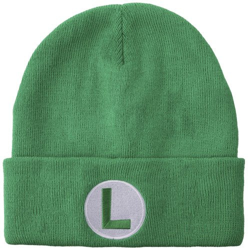 Bioworld Super Mario Luigi Logo Embroidery Standard Cuff Acrylic Knit Beanie Cuff Beanie