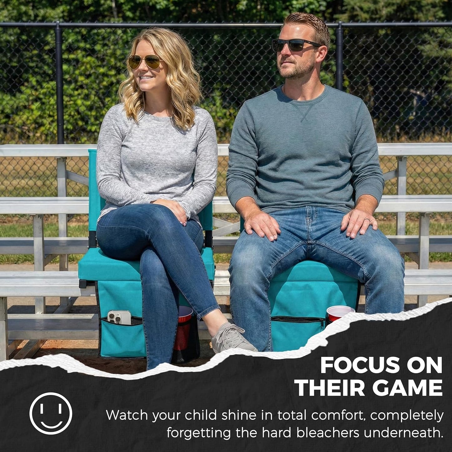Sport Beats Stadium Seats - Comfortable Bleacher Chairs with Back Support & Cushion | Cyan, 1pc Regular - 17" W x 12" D x 16.5" H