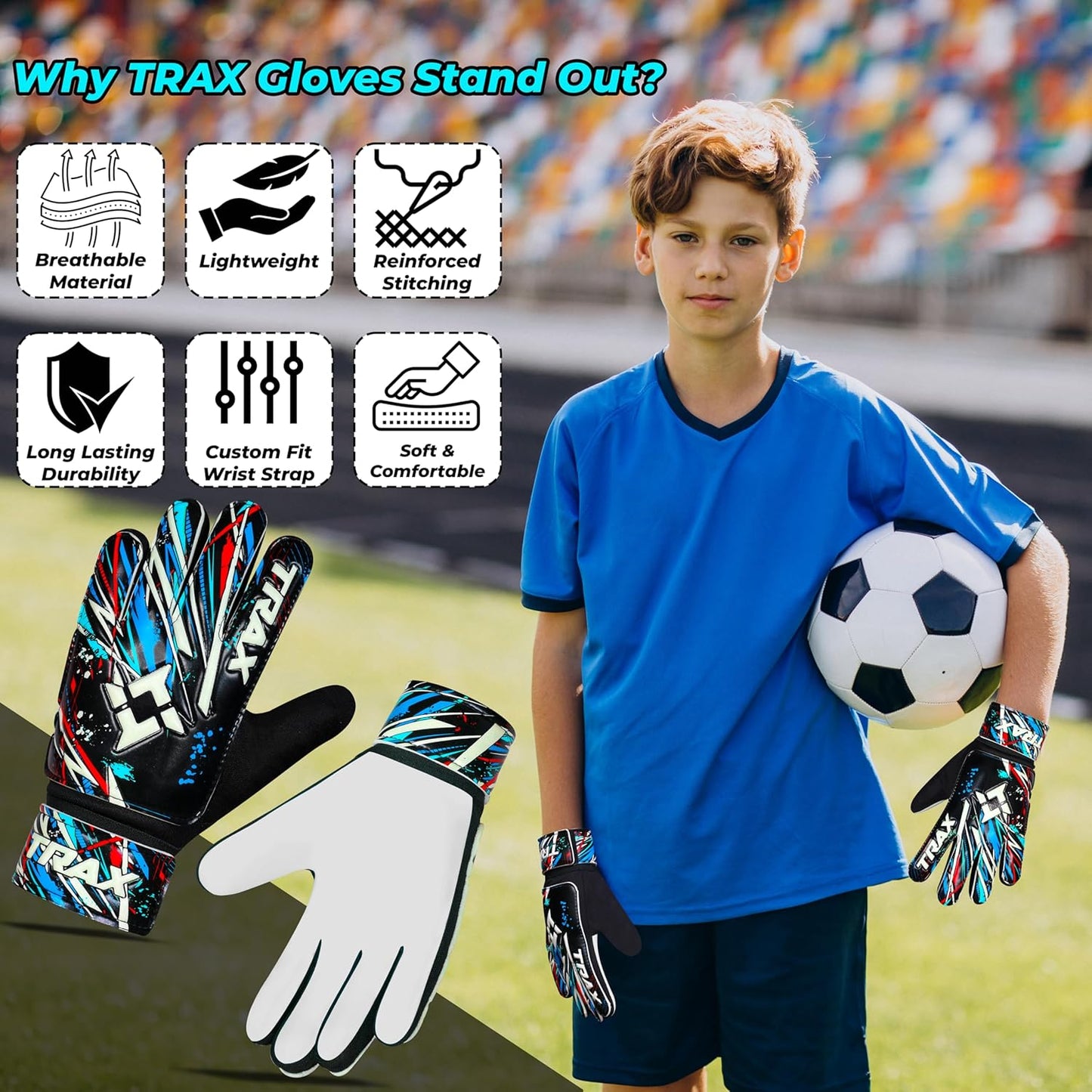 Skiennix Soccer Goalie Gloves - Youth & Adult Football Keeper Gloves with 4mm Latex Grip & Wrist Protection