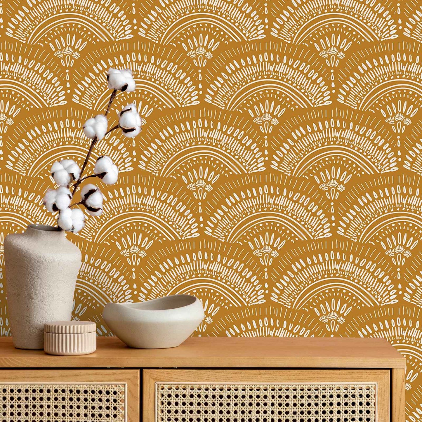VEELIKE Mustard Yellow Geometric Peel and Stick Wallpaper Boho Geometric Wallpaper Removable 17.7''x118'' Renter Friendly Art Deco Wallpaper Peel and Stick for Bedroom Bathroom Accent Walls Cabinets