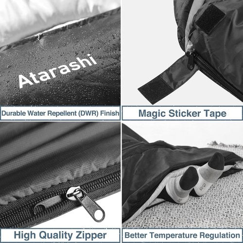 Atarashi Camping Sleeping Bag - 4 Seasons | Extra-Large, Lightweight & Warm with Compression Sack for Hiking & Outdoor Adventures