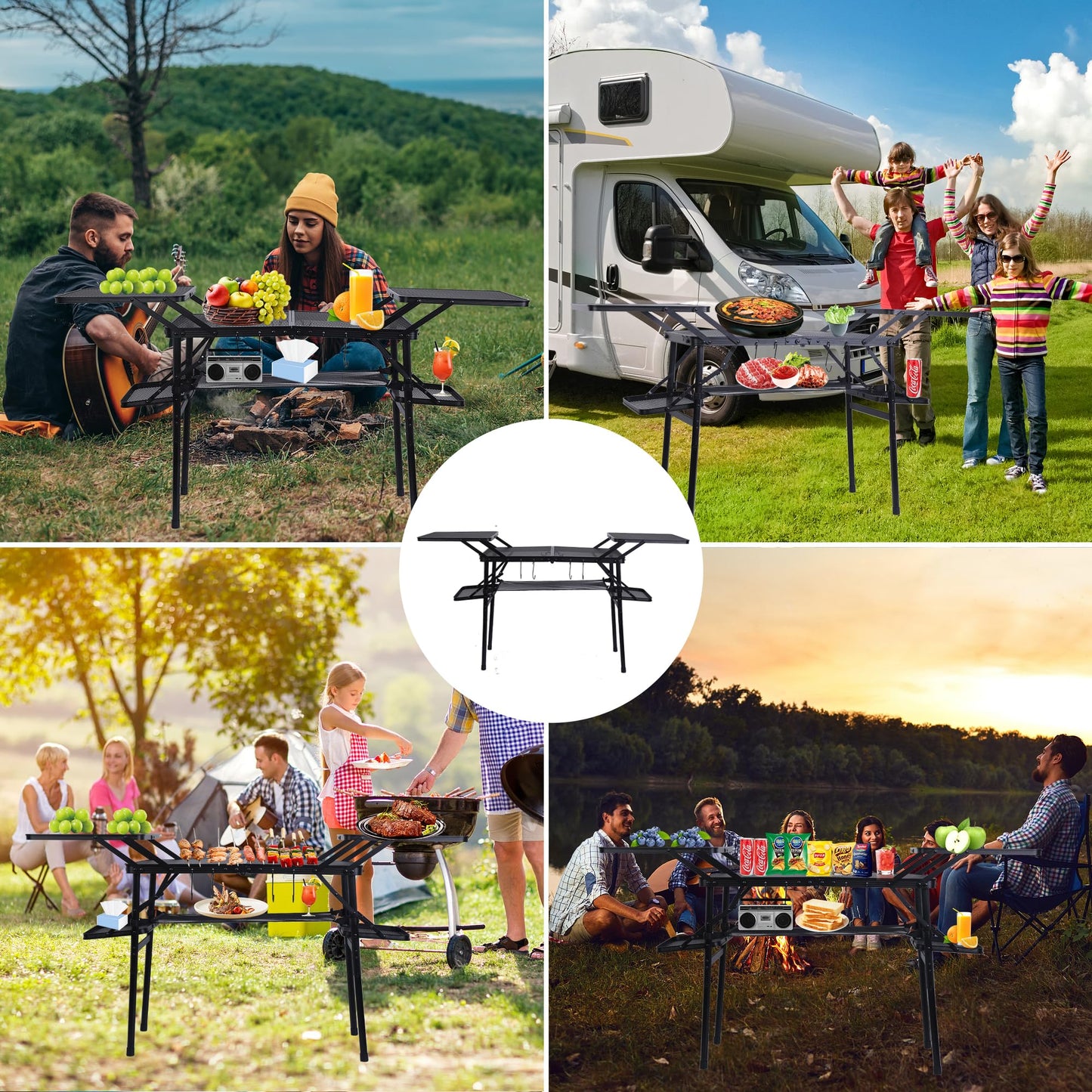 Nice C Camping Table, Compact Folding Tailgate Grill Table, Outdoor Metal Tables, Fold Up Lightweight with 4 Side Tables & Mesh Net for BBQ, Camping, Picnic