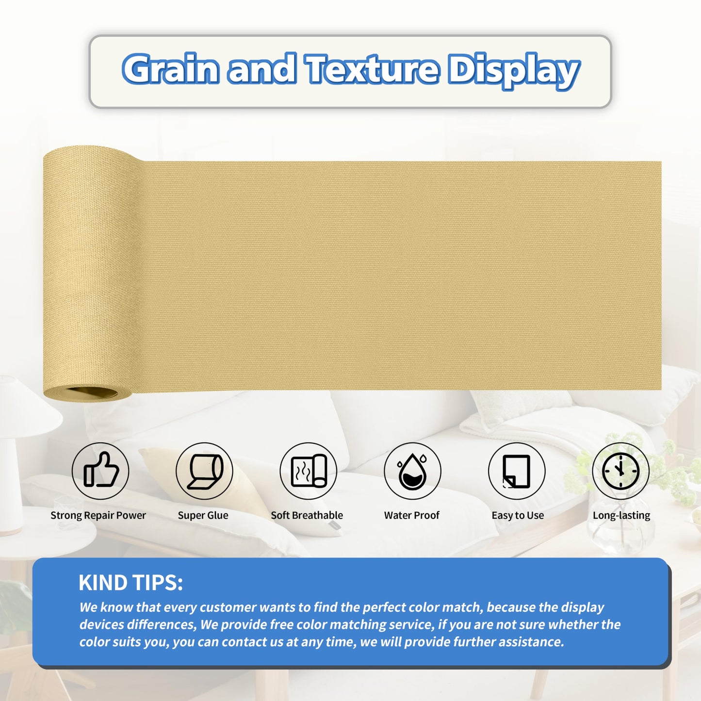 KING MOUNTAIN Canvas Repair Tape,Outdoor Gear Patch, 4×63 Inches,Waterproof,Self-Adhesive for Repairing Boat Covers,Sun Shades,Sofas,Tents,Lounge Chairs,Awnings (Beige-1)