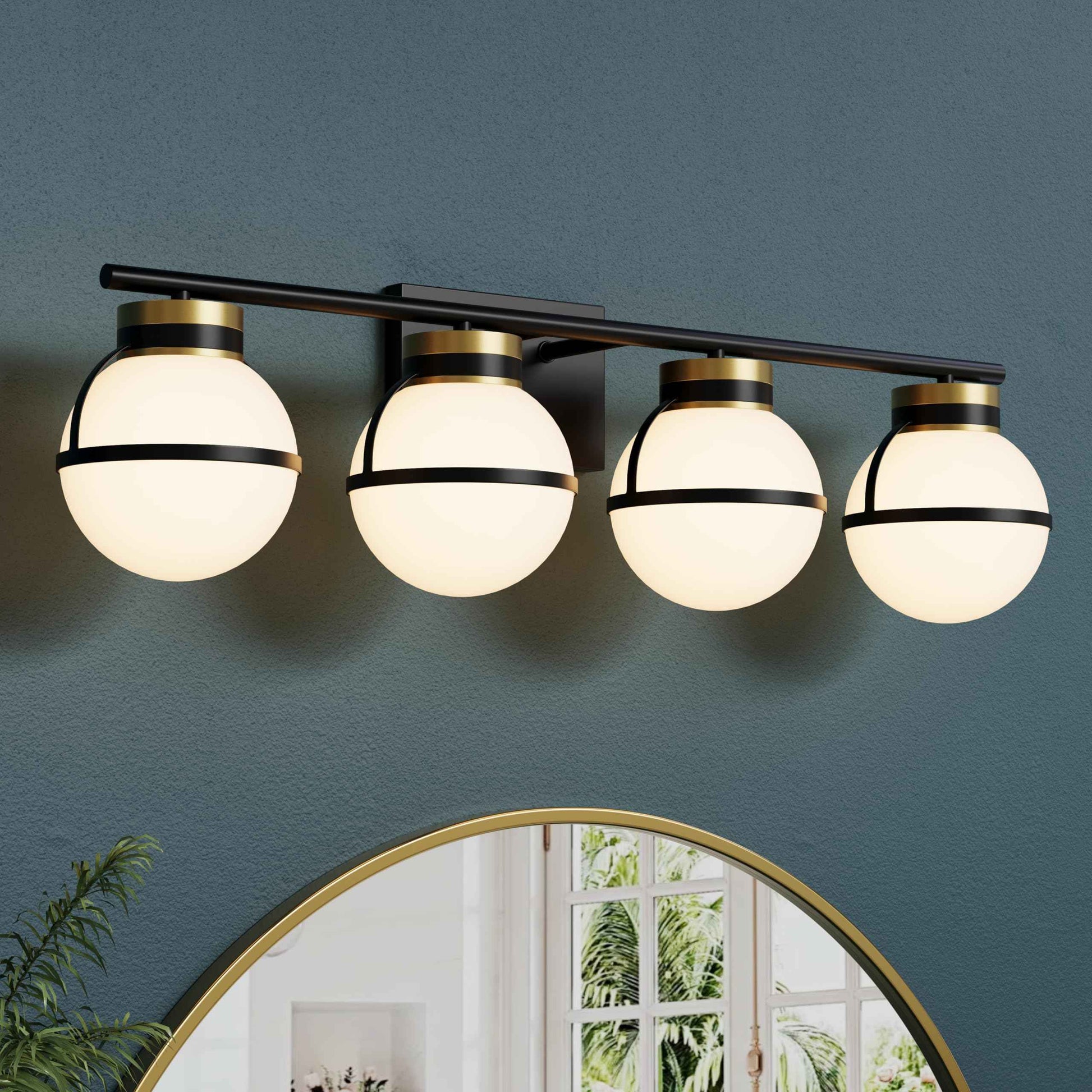 Soraglitium Black Gold Vanity Lights - ETL Certified 4 Light Mid Centery Modern Bathroom Sconces with Milk White Glass Shades (Exclude E26 Bulb)