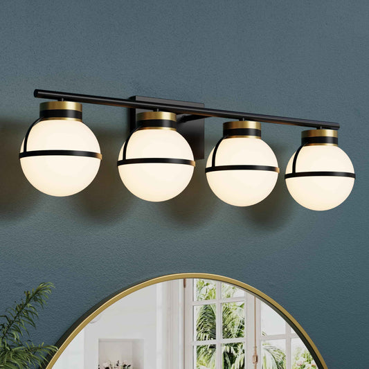 Soraglitium Black Gold Vanity Lights - ETL Certified 4 Light Mid Centery Modern Bathroom Sconces with Milk White Glass Shades (Exclude E26 Bulb)