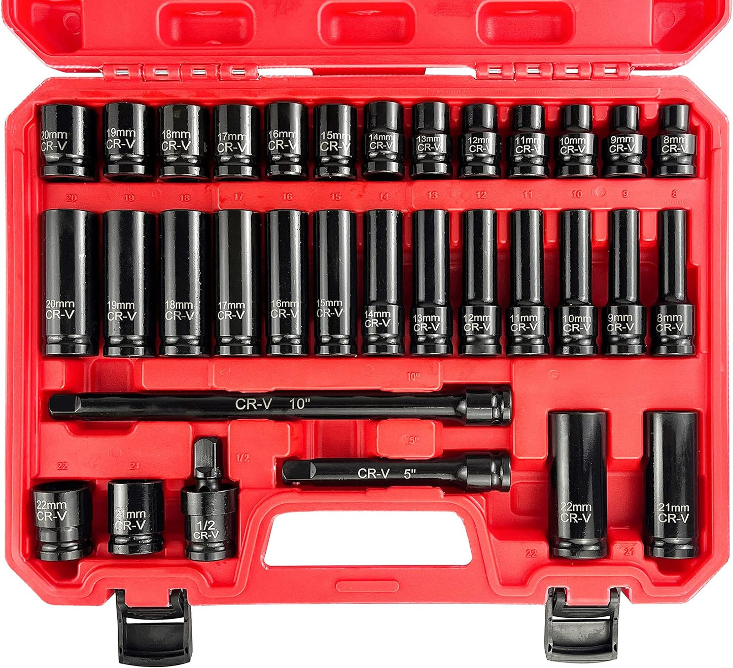 29-Piece Deep Impact Socket Set with Extensions | SAE & Metric Cr-V Steel