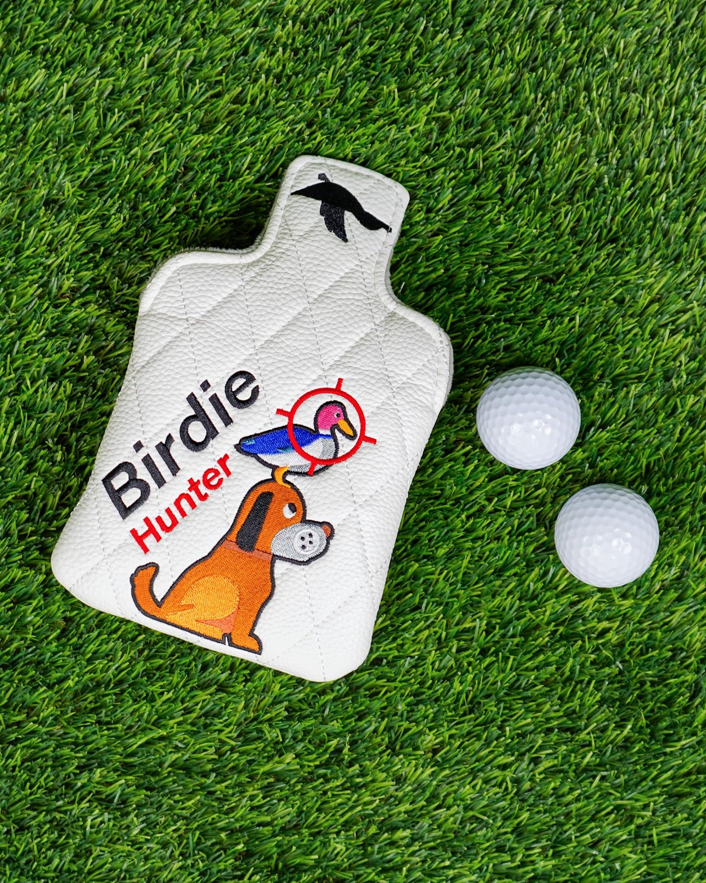 Big Teeth Golf Putter Cover Mallet Golden Retriever, Heel Shaft Golf Square Mallet Putter Cover Headcover Magnetic Birdie Hunting Embroidered Headcover White