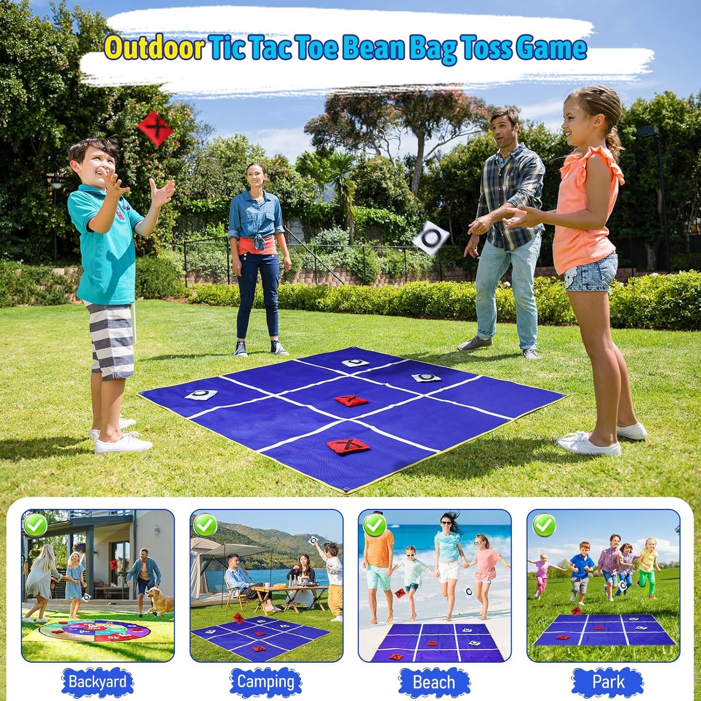 Skiennix 2-in-1 Giant Tic Tac Toe & Bean Bag Toss Game - Double-Sided 4.5Ft for Outdoor Fun