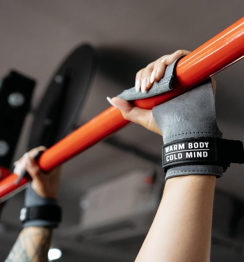 WARM BODY COLD MIND Leather Hand Grips - NO Holes for Weightlifting, Powerlifting, Gymnastics, Cross Training, Pull-Ups, Weight Lifting, Wrist and Palm Protection (Graphite, XL)