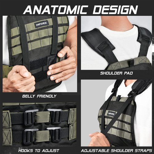 INFIDEZ Tactical Adjustable Weighted Vest with 6 Weight Plates Included, Quick Release Strength Training Weight, Running, Workout Vest for Men and Women, Adjustable from 16lbs to 31lbs