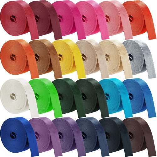 Windyun 24 Rolls Nylon Webbing 1/1.5 Inch Wide Cotton Webbing Strap 3.3 Yard 24 Colors Nylon Straps for Bag Making DIY Craft, Pet Collars, Climbing, Backpack(3.3 Yard X 1 Inch,Classic Colors)