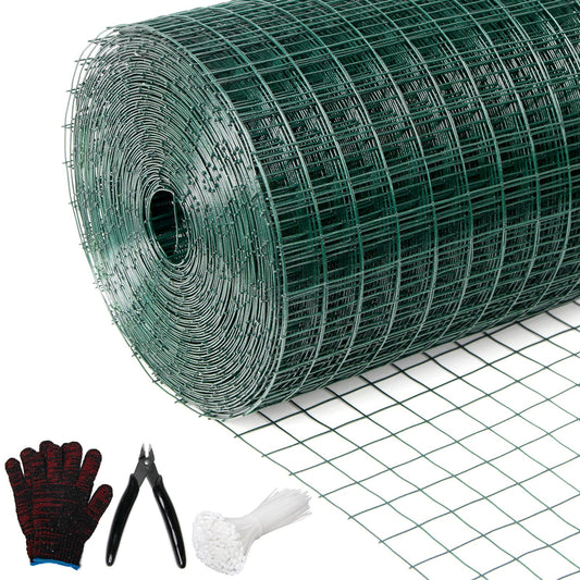 Wirewonders Hardware Cloth 1/2inx 36in x 100ft Chicken Wire, Green Garden Fence, PVC Coated Metal Welded Wire Mesh for Preventing Snakes, Raccoons, Foxes, Poultry Netting