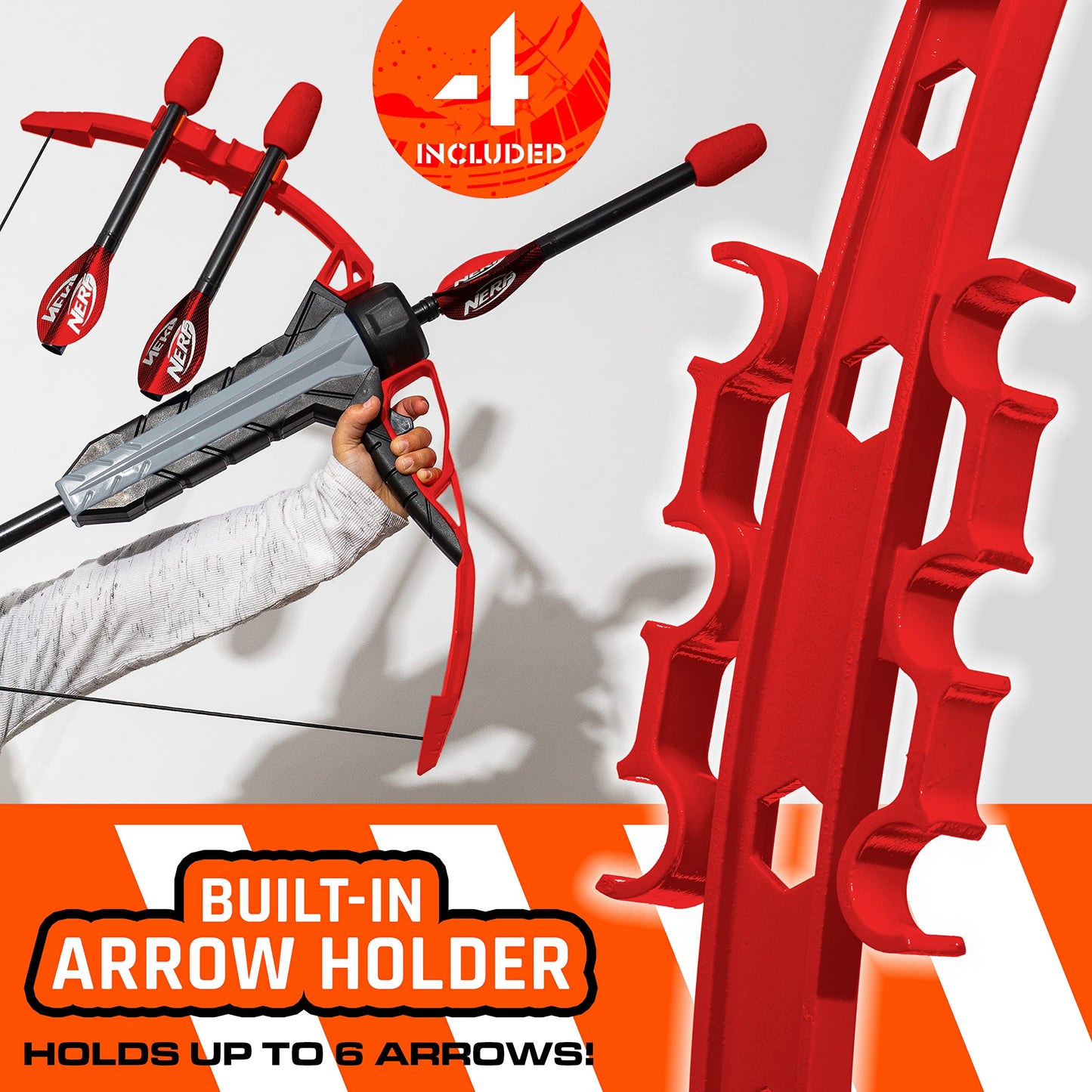 NERF Rip Rocket Kids Toy Bow + Arrow Set - Rip Rocket Blaster Soft Foam Bow + Arrow Set - Indoor + Outdoor Play - Plastic Bow and (4) Foam Tip Arrows - Air Powered