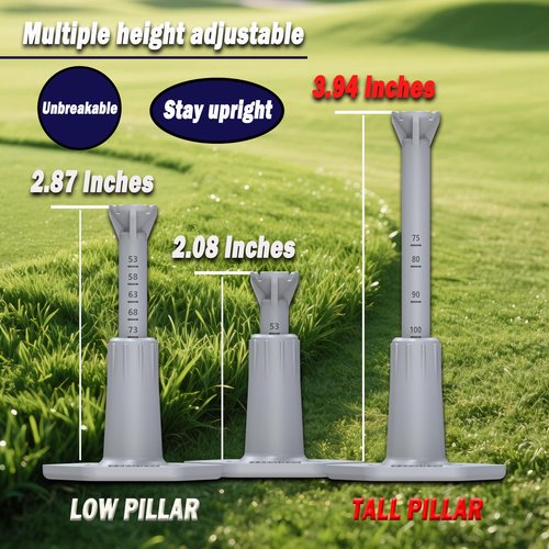 Hotenfes Adjustable Driving Range Golf Tee，Rubber Golf Simulator Tees for Mats，Indoor Golf & Outdoor Practice Accessories，3.9 Inch and 2.8 Inch （2 Pack Gray+2 High Struts）