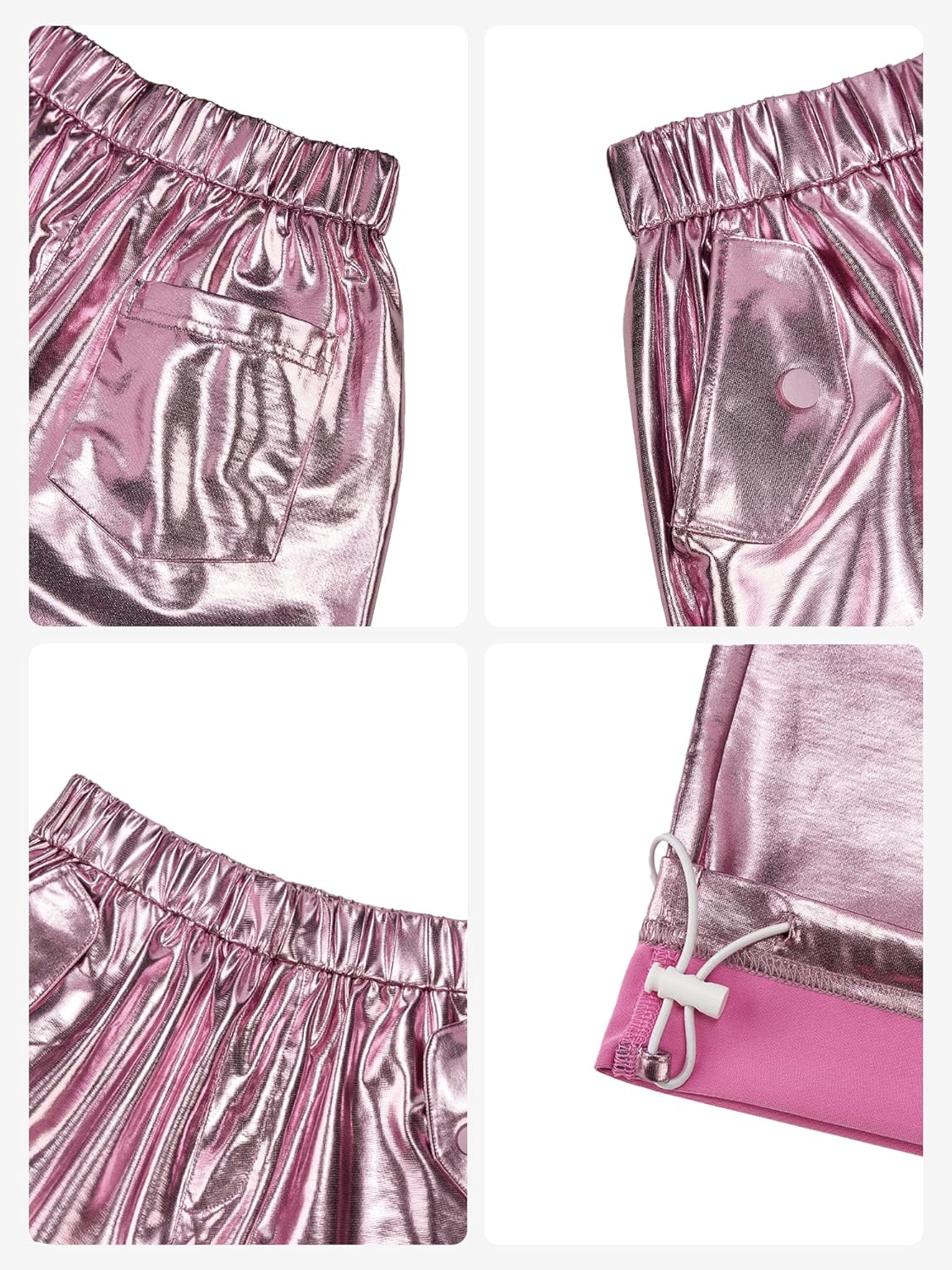 Stelle Girls Metallic Cargo Pants - Shiny Hip Hop Dance Joggers | Sparkly Stretchy Wide Leg for Ages 4-15