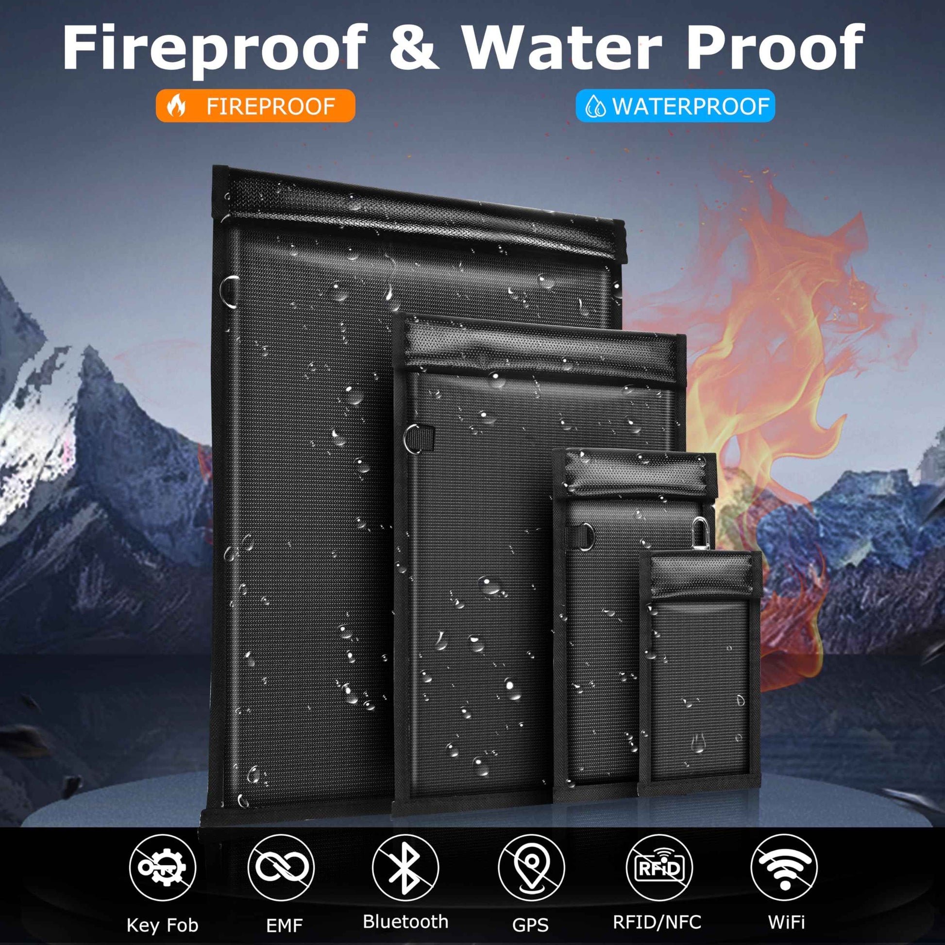 MRRCYUR 4 Pack Faraday Bags for Phones,RFID Key Fob Blocker Pounch Fireproof Waterproof EMP Proof Go Dark Bag for Cell Phone Block Signal