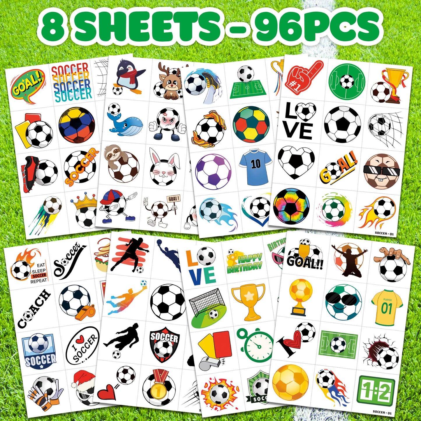 96 PCS Soccer Temporary Tattoos for Kids - Soccer Party Favors &