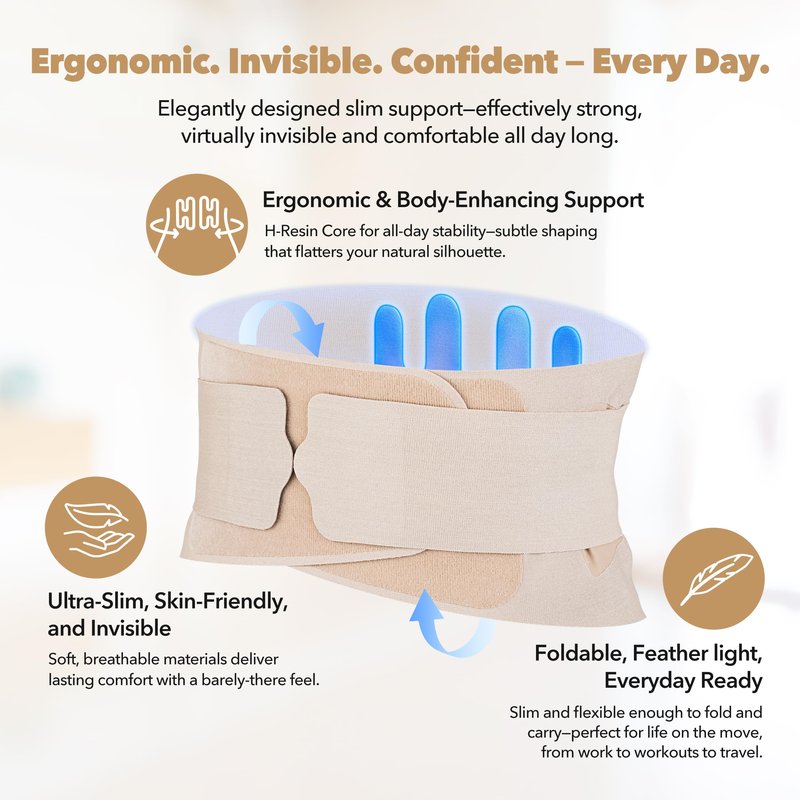 Ergo CoreActive Slim Fit Lower Back Brace – Ultra-Thin Ergonomic H-Shaped Resin Support, Seamless Design for Strong & Comfortable Lumbar Support, Lightweight & Discreet Back Brace (Beige, X-Large)