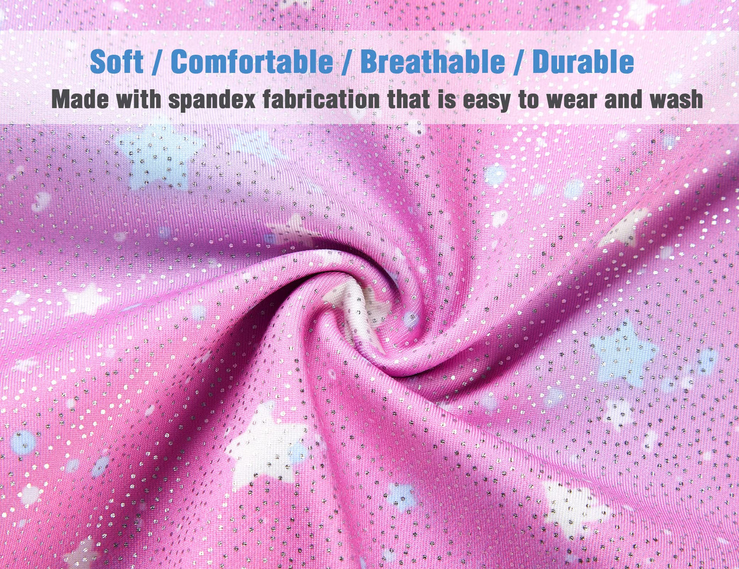 TENVDA Gymnastics Leotards for Girls 3t 4t Pink Stars Print Sparkly Long Sleeve Tumbling Outfit Breathable Cheer Practice Bodysuit