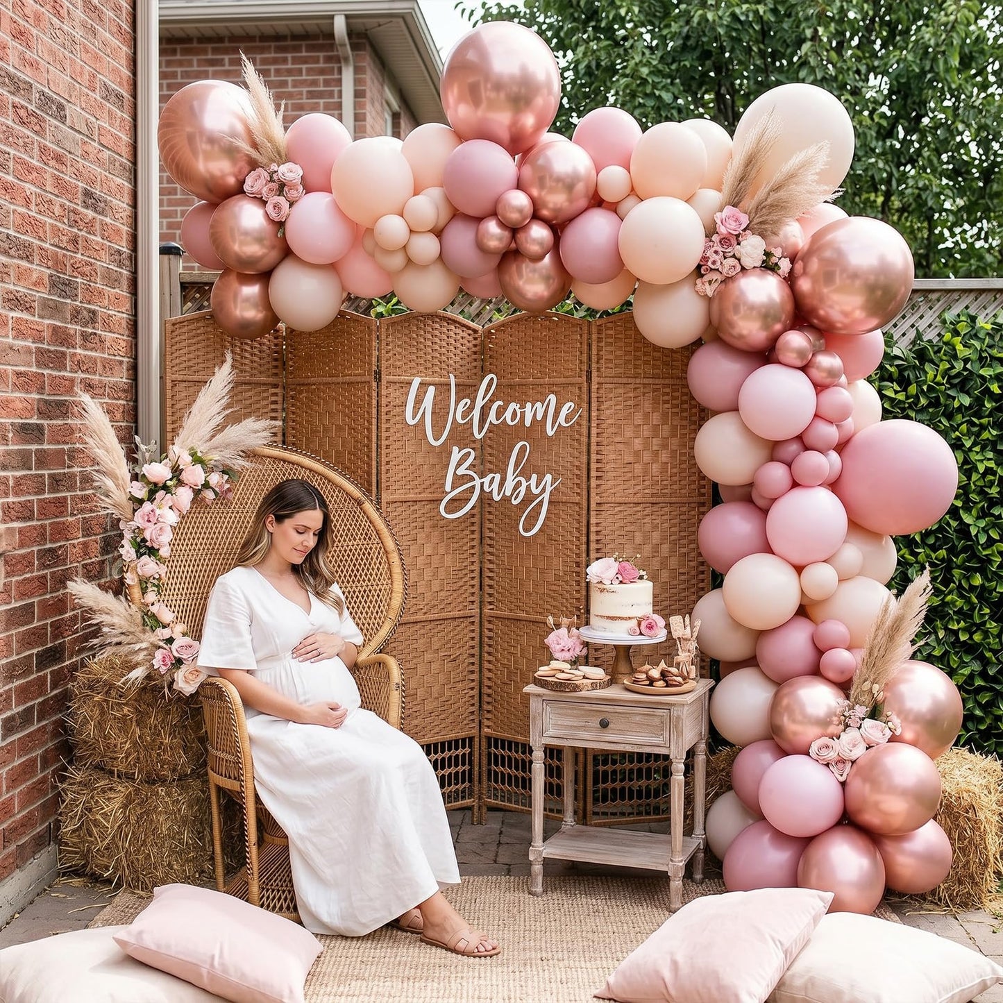 Dusty Pink Beige Balloon, 55 Packs 12 Inch Double Stuffed Retro Baby Pink and Metallic Rose Gold Balloons for Bridal Baby Shower Women Girls Boho Birthday Wedding Mother's Day Party Decorations