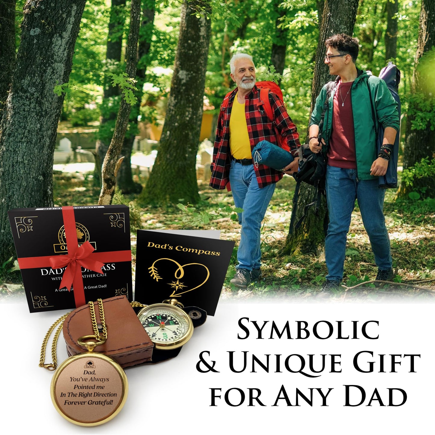 Dad's Compass Gift - Pocket Watch Compass with Chain & Leather Case - Birthday Gifts for Dad from Daughter Or Son, Christmas Daddy Gift Ideas, for Father Who Wants Nothing, Bday Dad Gifts