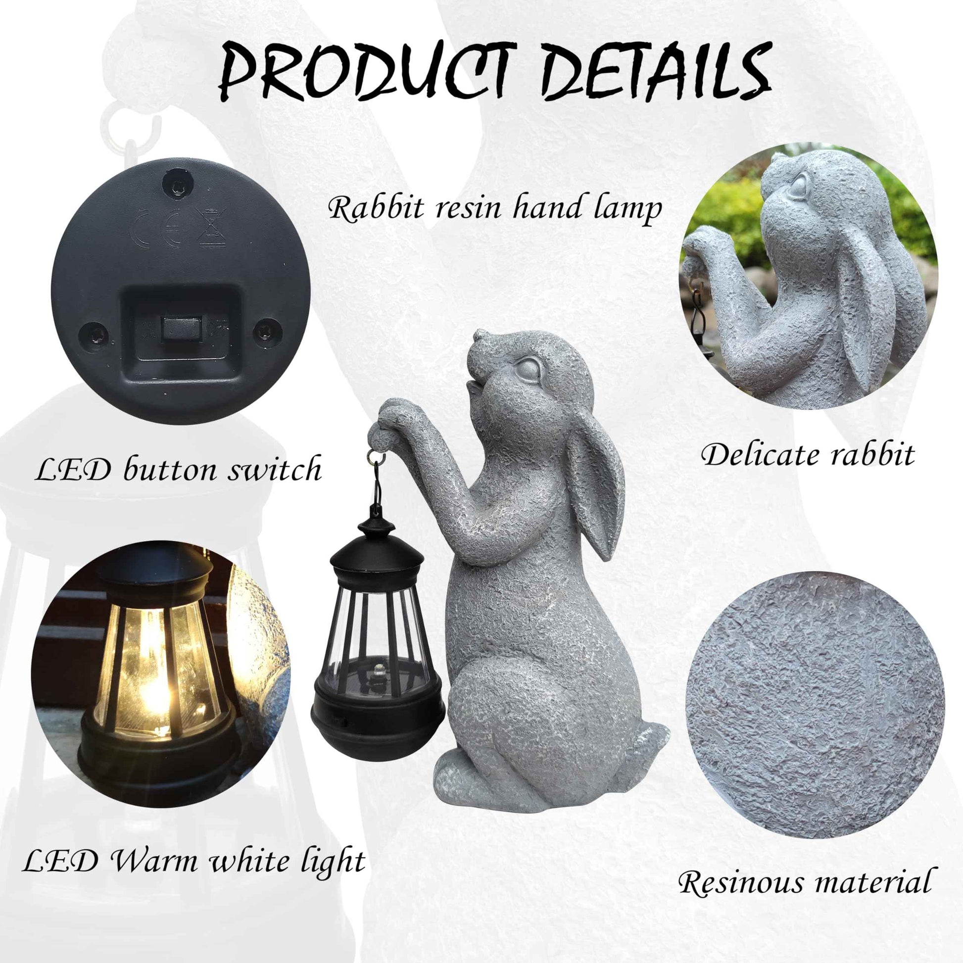 VIOYOUNS Rabbit Solar Garden Outdoor Statues,Resin Rabbit Figurine Decorations with Solar Lights Lantern, Outdoor Resin Bunny Decor for Lawn,Yard, Unique Housewarming Gift for Garden Home